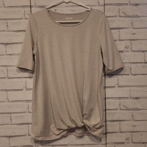 Lands' End Womens Size S T-Shirt Gray Stripe Tie Front Short Sleeve Soft Stretch